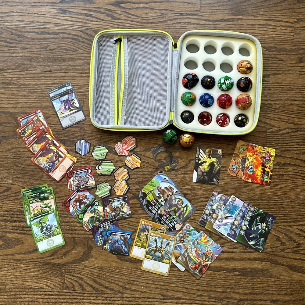 Bakugan Battle Brawlers Lot Boys OS Multicolor Case Cards Figures Anime Games